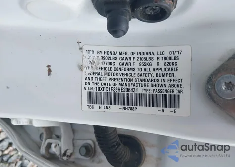 2017 Honda Civic Ex-T z USA, uszkodzony, nr VIN 19XFC1F39HE206431